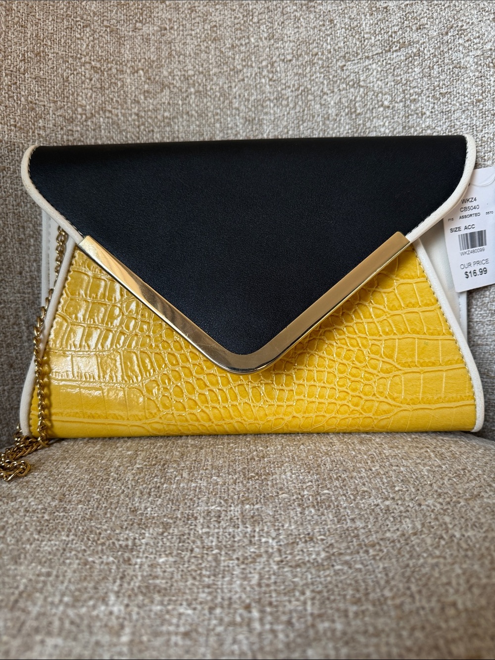 Women’s Black and Yellow Envelope Clutch Bag